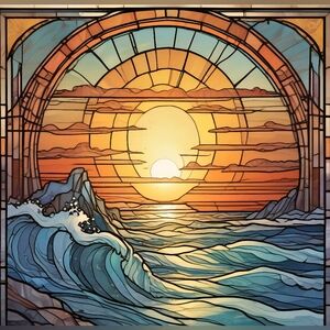 Sunset Ocean Stained Glass Art Print